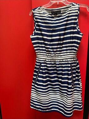 Feathers Women’s Striped Sleeveless Mini Dress With Zipper Pockets. Size M.